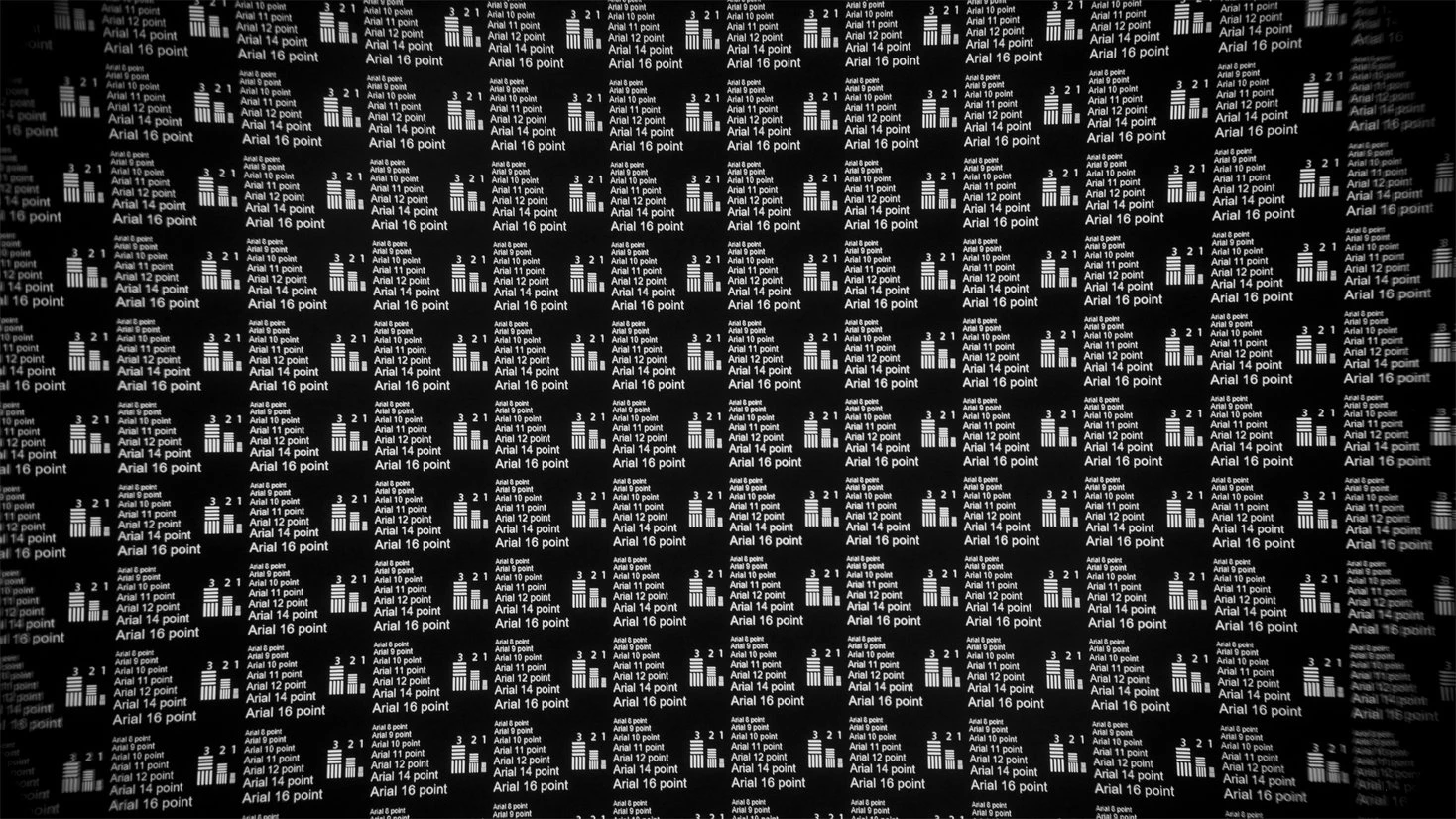 A grid of text across Beyond's entire field of view, as the human eye would see it