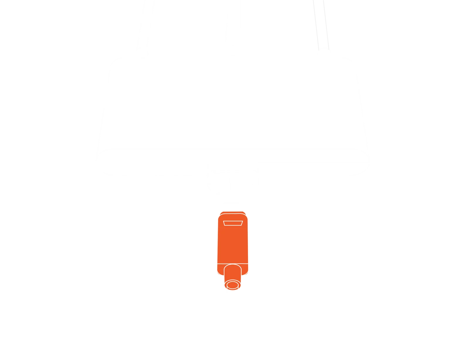 Orange-labeled D-shaped cable end plugged into the Link Box